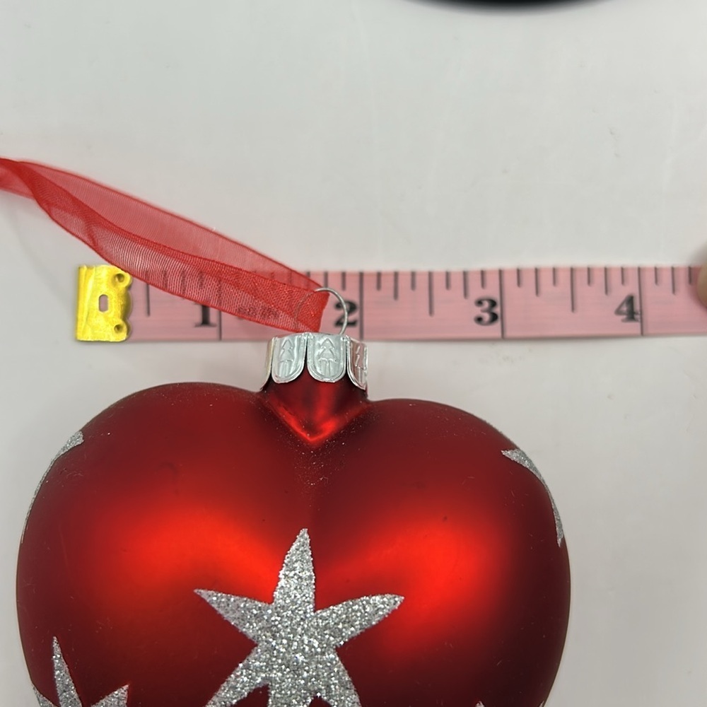 Red Heart Glass Ornament with Silver Stars - Picture 6 of 6